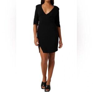 NEW | Lita By Ciara Revolve Sculptural V‎ Neck Mini Viscose Crepe Dress Black XS